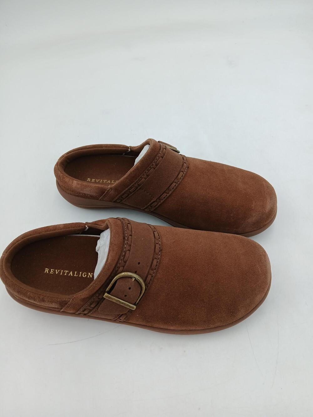 Revitalign Shoes Womens Brown Suede Clog Slippers Buckle Comfort Size 10B